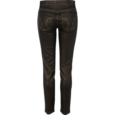 Metallic copper super skinny jeans