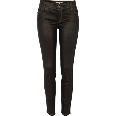 Metallic copper super skinny jeans