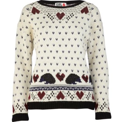 cream print chelsea girl intarsia jumper