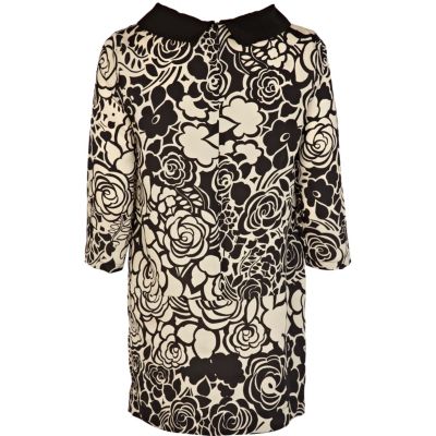 Black print boat neck shift dress