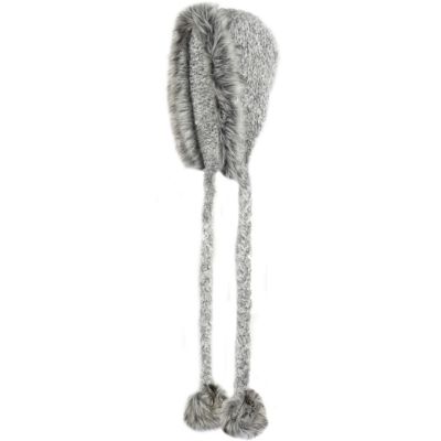 light grey knitted fur trim hood