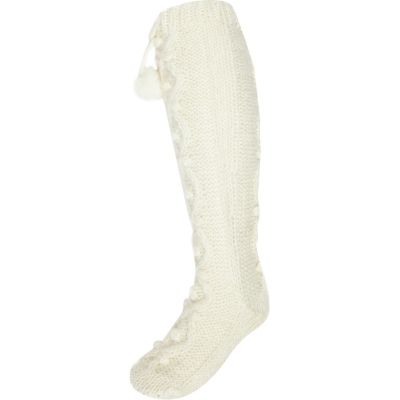 Light cream knitted socks
