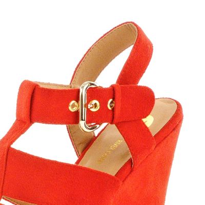 Bright red wedge sandals