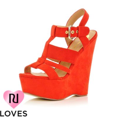 Bright red wedge sandals