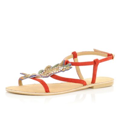 red embellished sandals