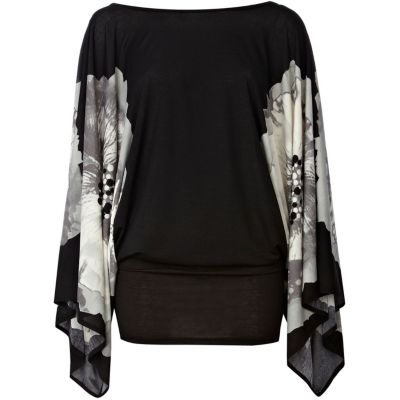 Black printed batwing dress