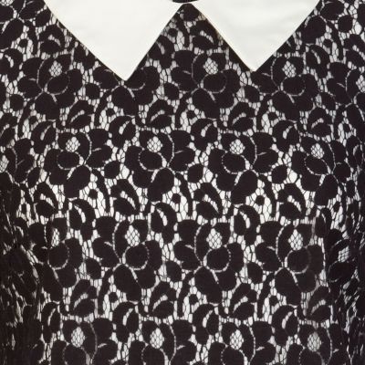 Black lace satin collar and cuff dress