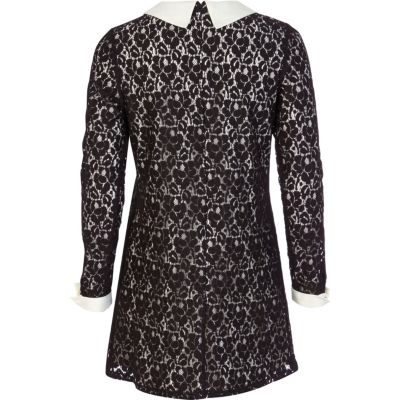 Black lace satin collar and cuff dress