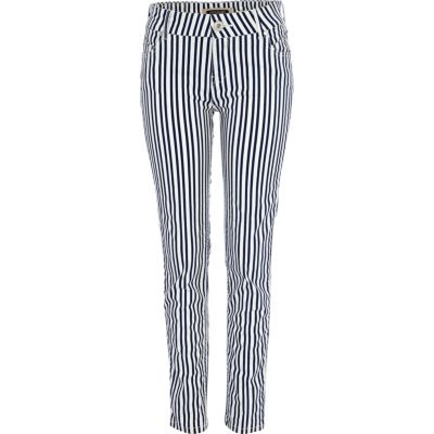 Blue nautical stripe skinny jeans