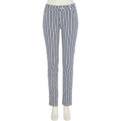 Blue nautical stripe skinny jeans