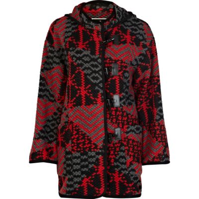 red fairisle hooded coat