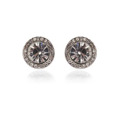 silver tone round diamante stud earrings