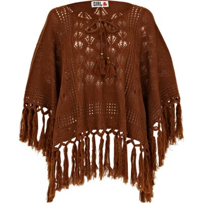 Brown chelsea girl fringed poncho