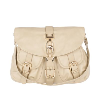 cream buckle front slouch bag
