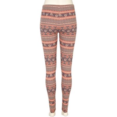 Pink floral print jacquard leggings