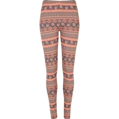 Pink floral print jacquard leggings