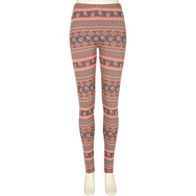 Pink floral print jacquard leggings