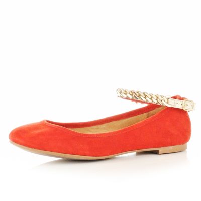 red ankle strap ballerina shoes