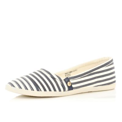 blue stripe slip on plimsolls