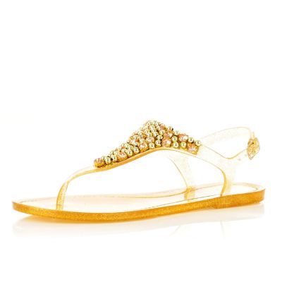 gold jelly embellished sandals