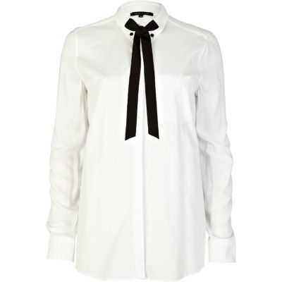 white bow neck shirt