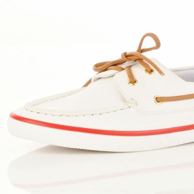 White lace up boat shoes