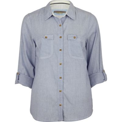 blue pocket front shirt