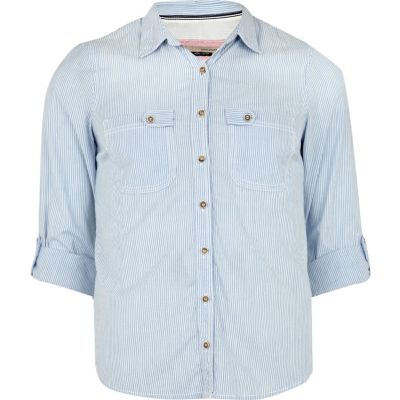 blue stripe pocket front shirt