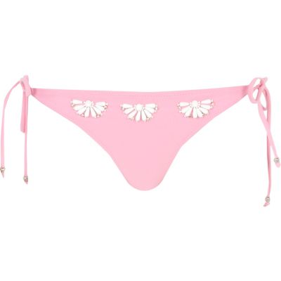 Pink bead flower bikini briefs