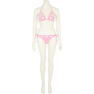 Pink bead flower bikini briefs