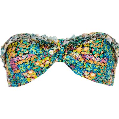 green floral print bandeau bikini top