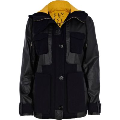 navy wool and coated cotton mix anorak