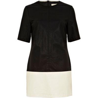 black colour block pu dress