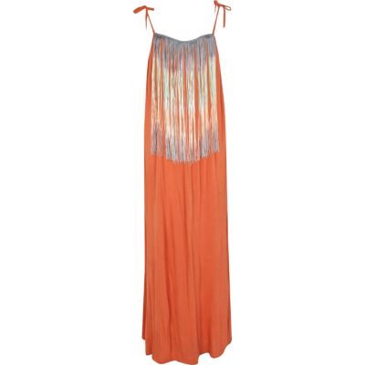 orange fringe maxi dress