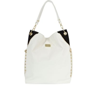 white side studded tote bag