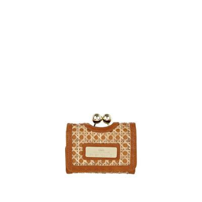 dark beige wicker clip top purse