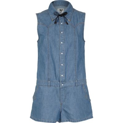 mid wash blue chambray playsuit 