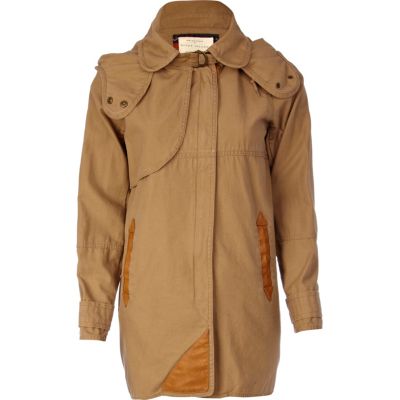 light brown pu trim hooded parka