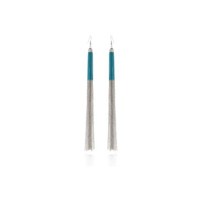 turquoise dip dye long chain earrings