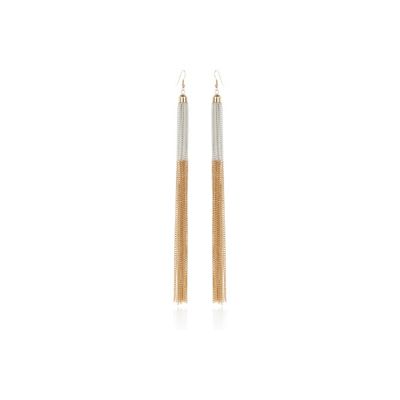 white dip dye long chain earrings