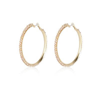 light pink faceted bead hoop earrings