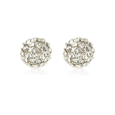 silver tone encrusted ball stud earrings