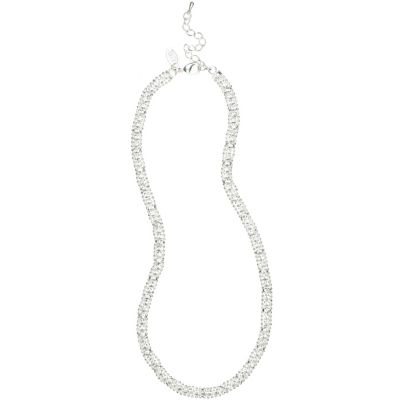silver tone diamante thin necklace