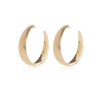 gold tone textured hoop earrings