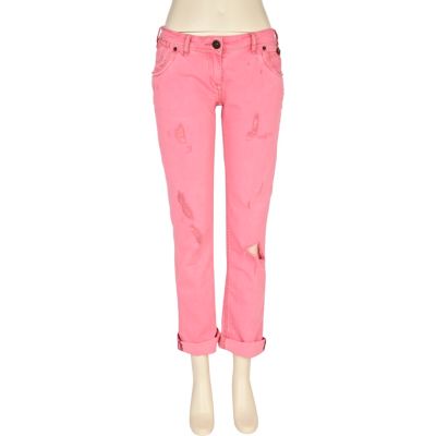 Pink fluorescent straight jeans