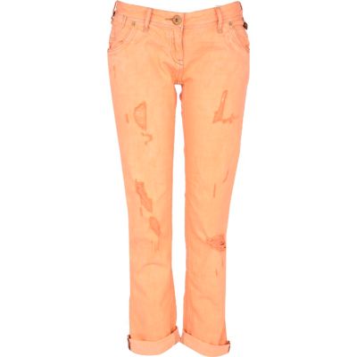 Orange fluorescent straight jeans