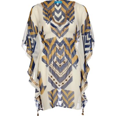 blue print embellished kaftan