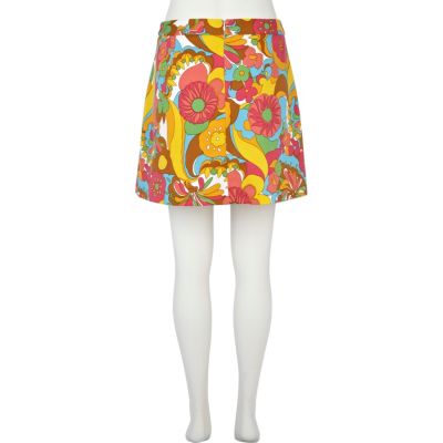 Pink floral print a line skirt