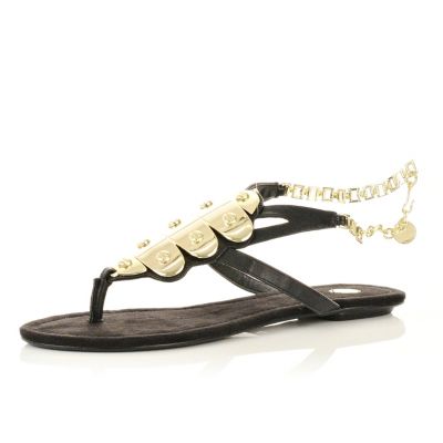 black chain ankle strap sandals