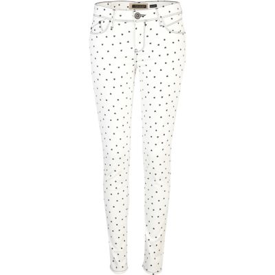 white heart print super skinny jeans